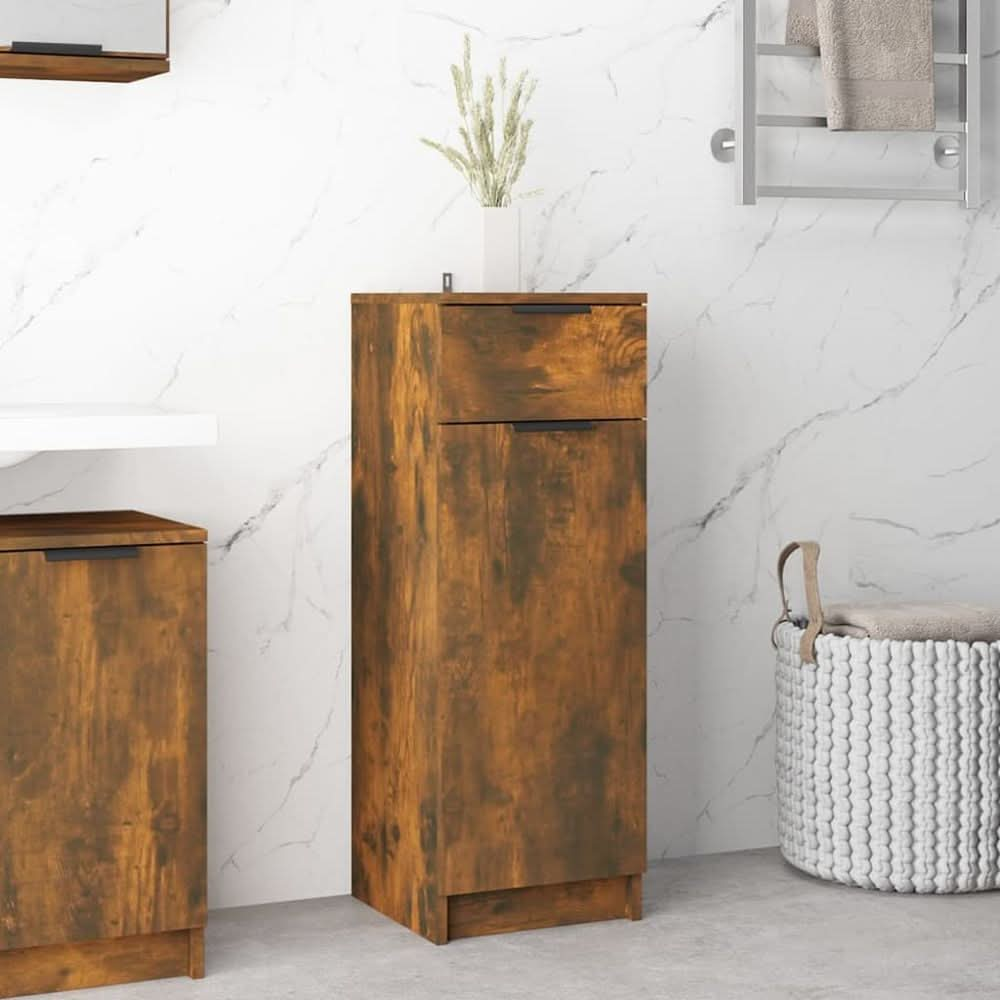 Bathroom Cabinet Smoked Oak 32x34x90 cm Engineered Wood