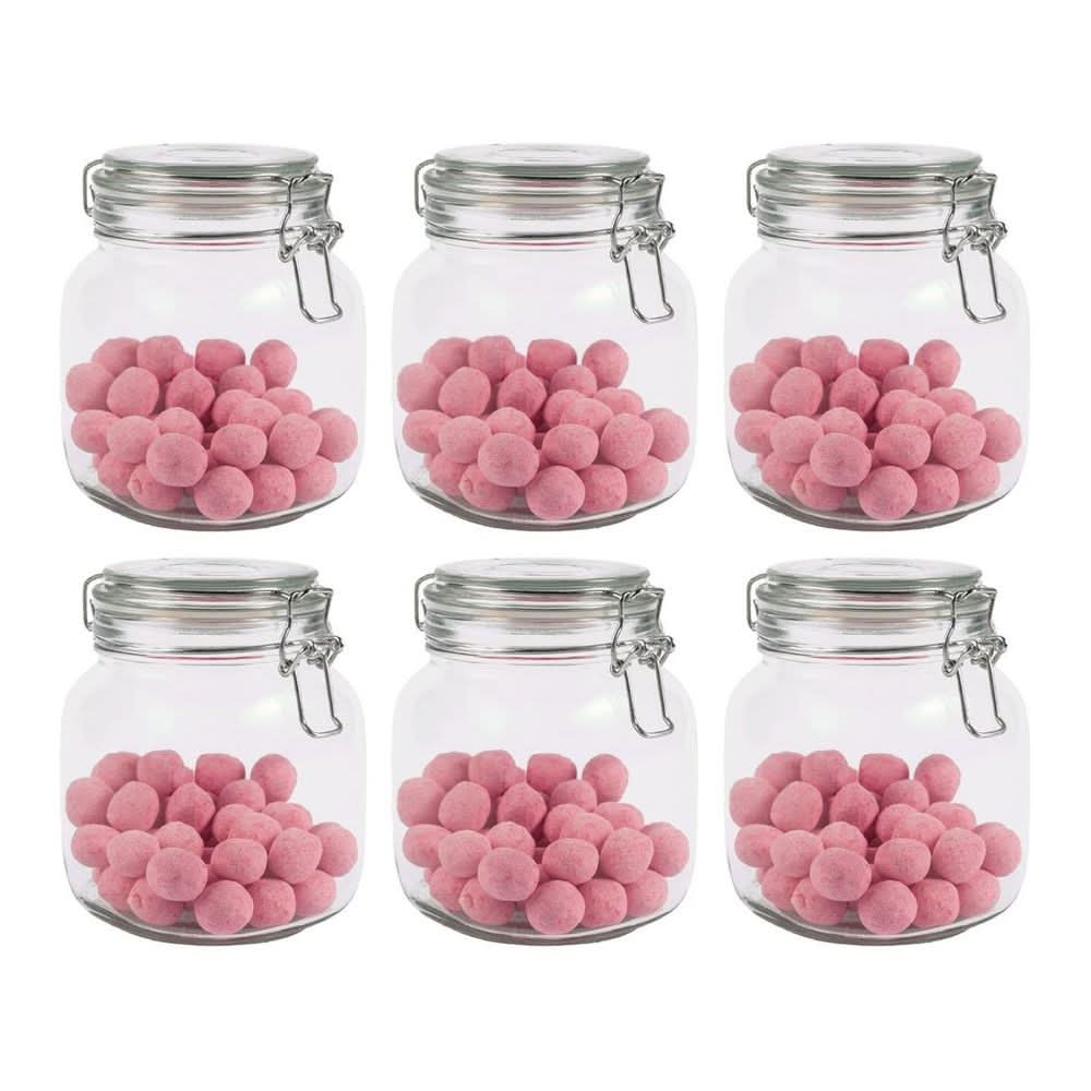 1L Glass Storage Jars with Clip Top Lid - Set of 6 | M&W