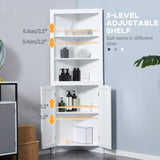 kleankin Corner Bathroom Cabinet, Double Doors and Adjustable Shelves, White