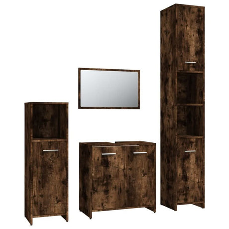 4 Piece Bathroom Furniture Set Smoked Oak Engineered Wood