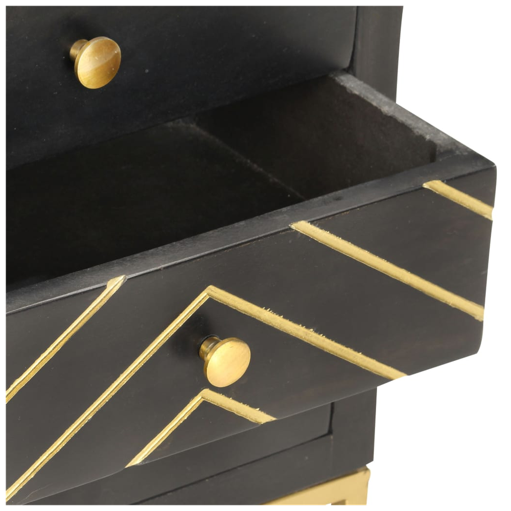 Bedside Cabinet Black and Gold 40x30x50 cm Solid Mango Wood