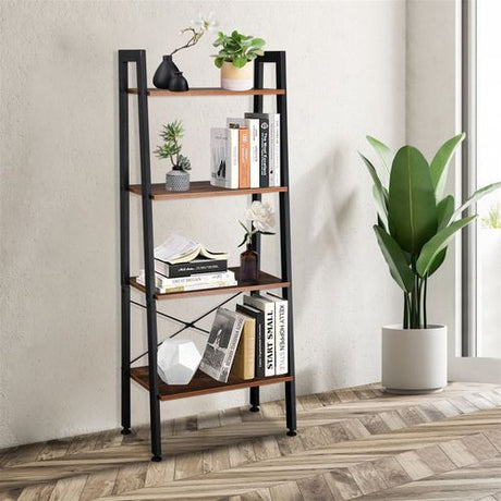 4 Tiers Industrial Ladder Shelf, Vintage Bookshelf, Storage Rack Shelf for Office, Bathroom, Living Room