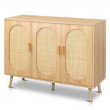 Modern Rattan Shoe Storage Cabinet with 3 Doors and Adjustable Shelves, Accent Cabinet for Living Room, Bedroom, Hallway