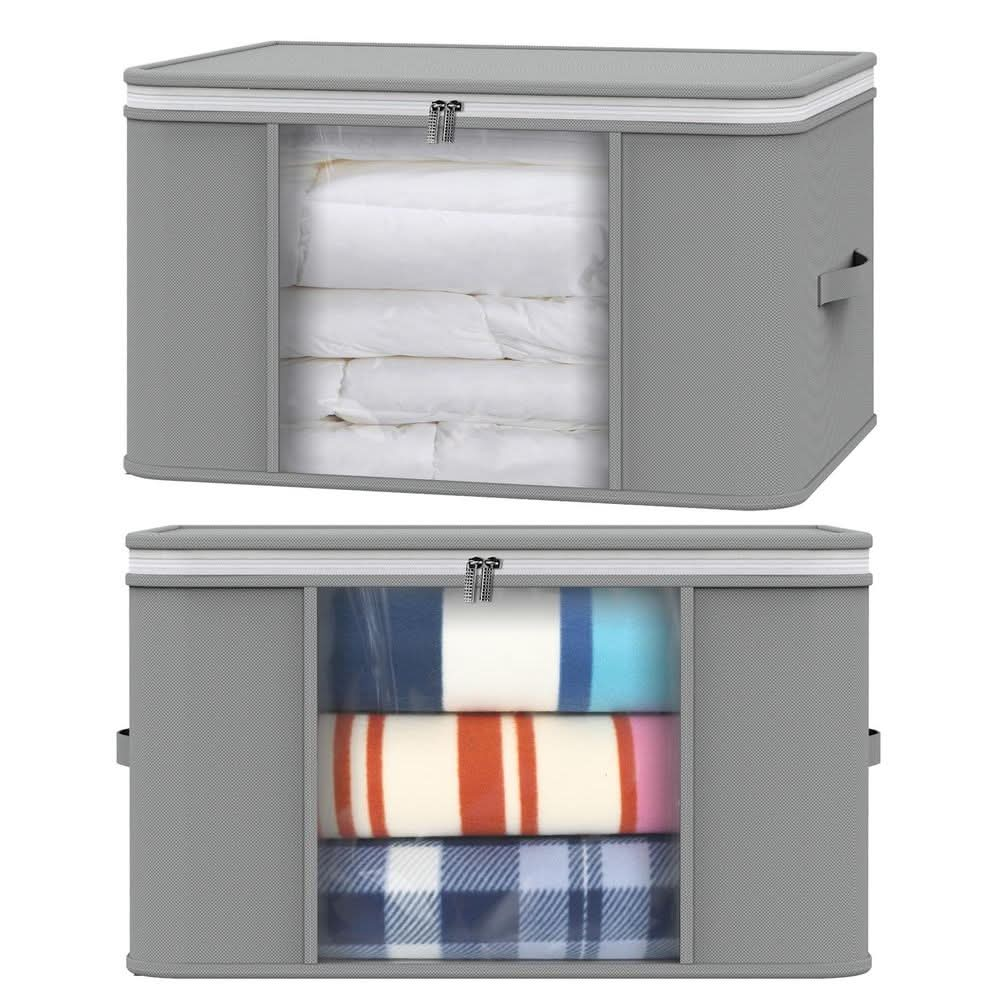 2pcs Clothes Storage Bags Organiser Big Capacity Wardrobe Duvet Underbed Storage Moisture-Proof Big Clear Windows