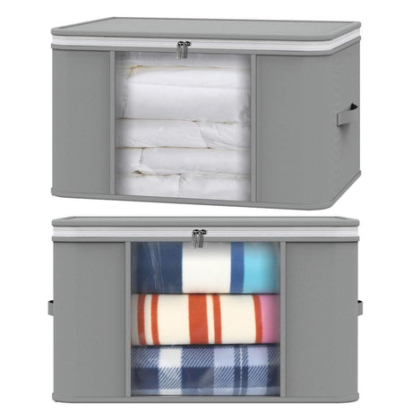 2pcs Clothes Storage Bags Organiser Big Capacity Wardrobe Duvet Underbed Storage Moisture-Proof Big Clear Windows