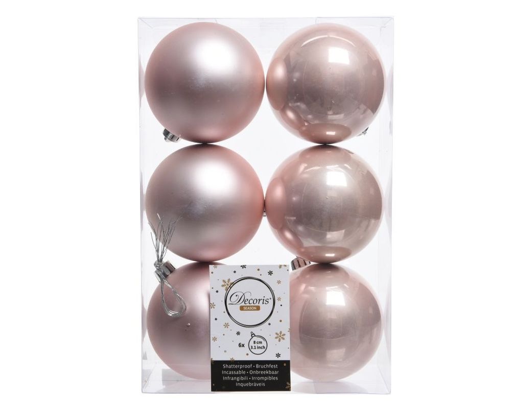 Shatterproof Blush Pink Bauble  8cm Pack of 6 - Christmas