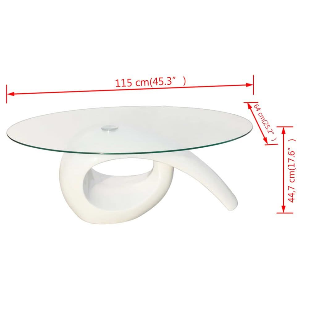 Coffee Table with Oval Glass Top High Gloss White