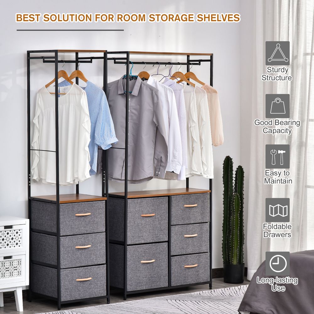 Storage Coat Rack Hallway Bedroom Organiser Shelves w/ Hanger, 3 Drawer