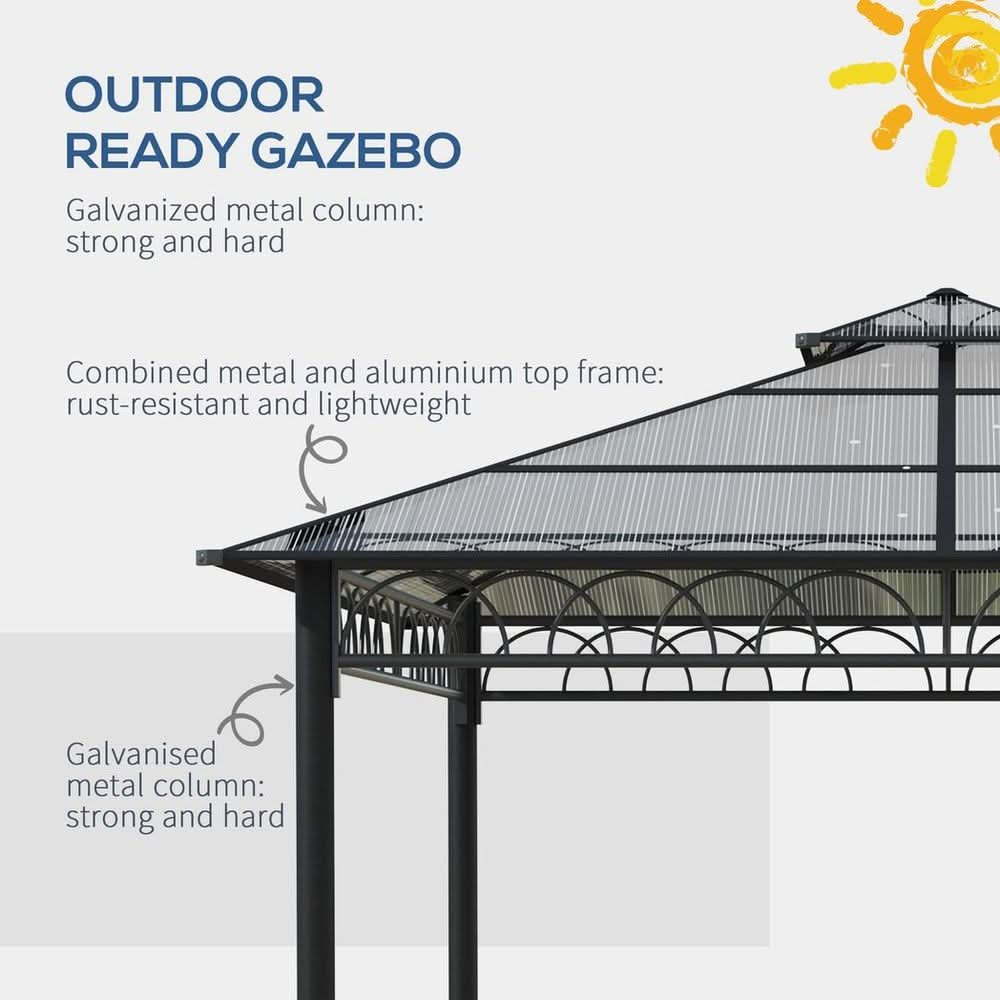 3 x 3 (m) Polycarbonate Gazebo, Hard Top Gazebo with Nettings & Curtains