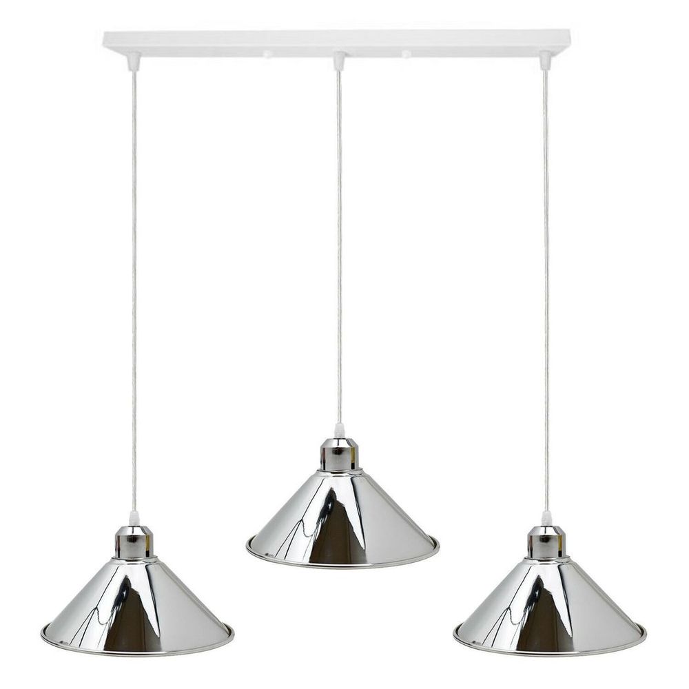 Modern Industrial Chrome 3 Way Ceiling Pendant Light Metal Cone Shape Shade Indoor Hanging Lighting