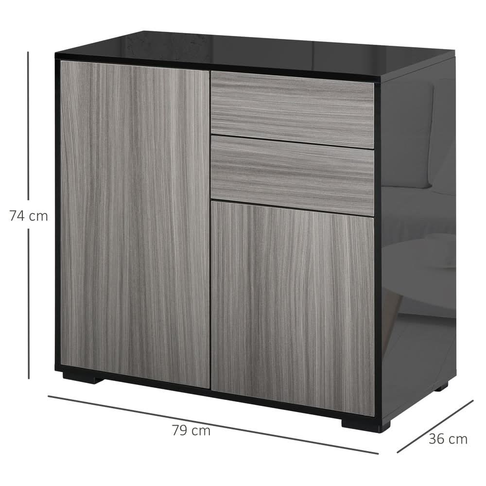 Side Cabinet  2 Door Cabinet and 2 Drawer for Home Office Grey Black