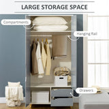 Wardrobe with Drawers, Shelves, Hanging Rail, Bedroom Clothes Organizer, Grey