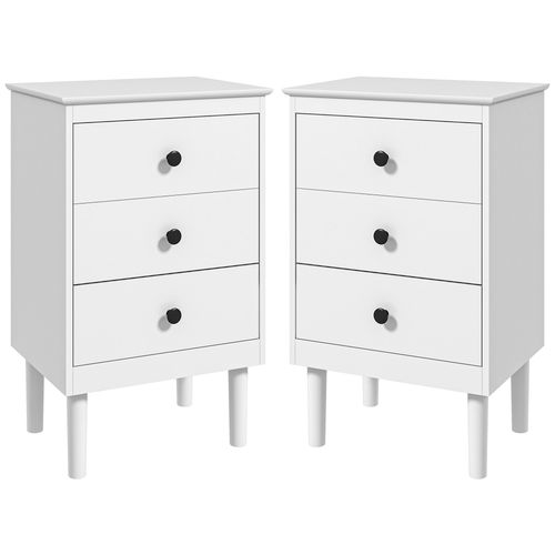 Bedside Table Set of 2, Bedside Cabinet w/ 3 Drawers, Modern Side Table,