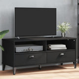 TV Cabinet Black Solid Wood Pine