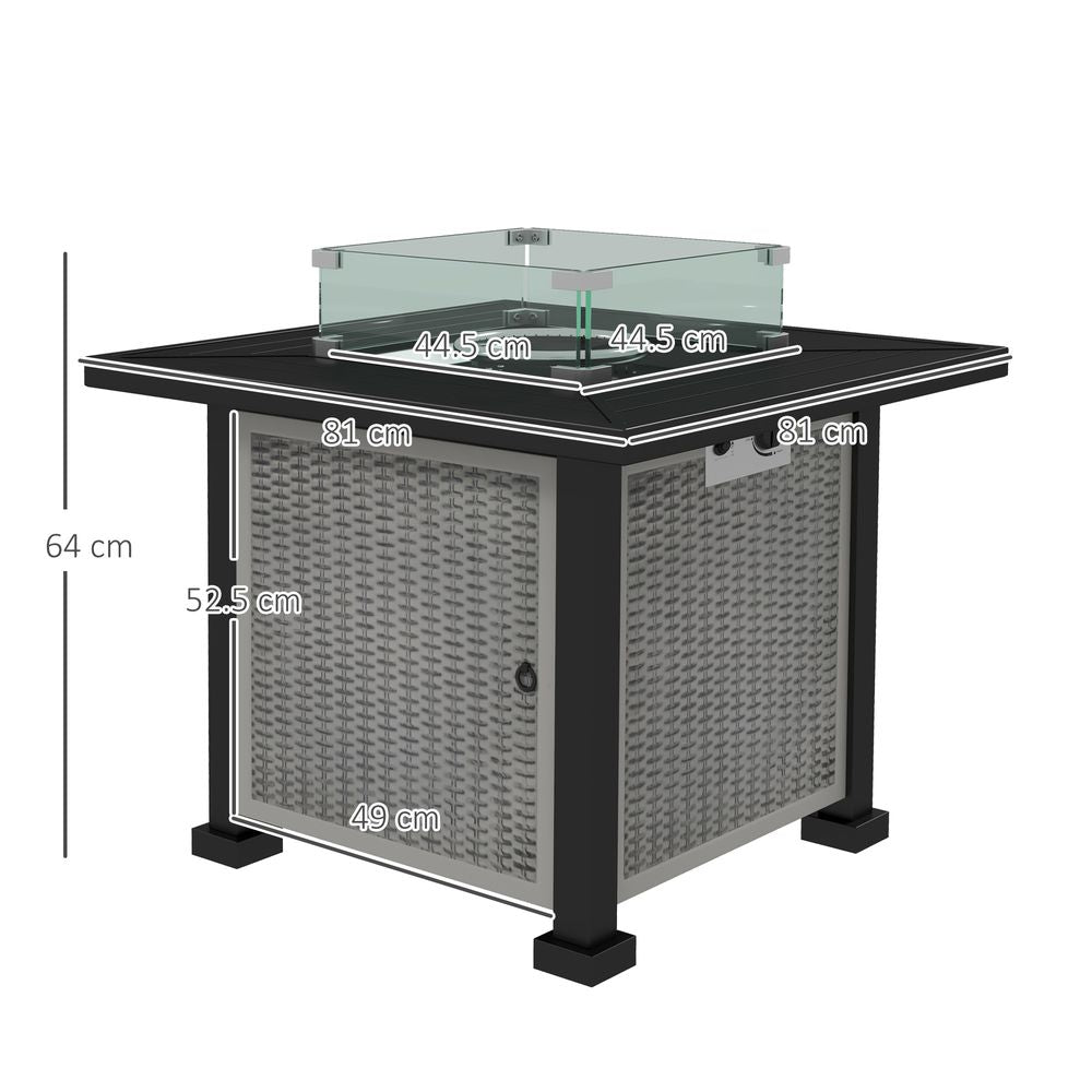 Outdoor Propane Gas Fire Pit Table w/ Wind Screen & Glass Beads, Grey