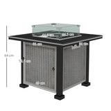 Outdoor Propane Gas Fire Pit Table w/ Wind Screen & Glass Beads, Grey