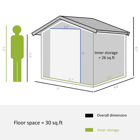 Steel Storage Shed Garden Tool house 7' x 4'  White-AS