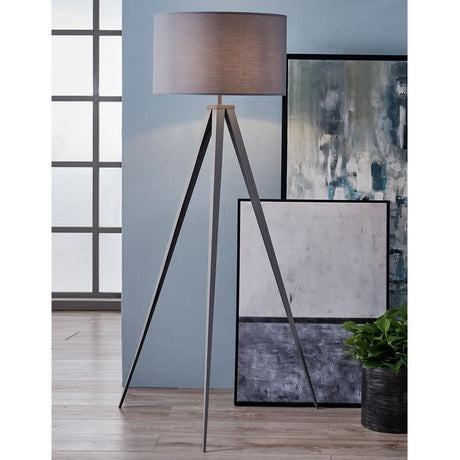 Tripod Standing Floor Lamp & Shade, Modern Lighting, Grey