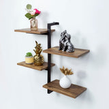 4 Tier Dark OAK Tall Multi Section Wall Shelf with Black Frame - PARGI