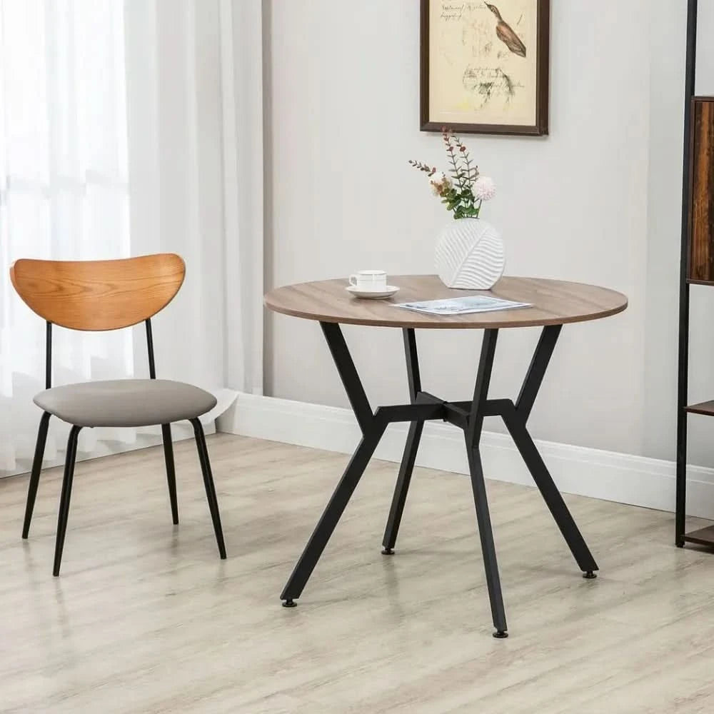 Industrial Dining Table with Round Top Steel Legs for Kitchen Dining Room Brown