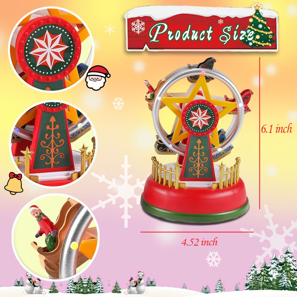 Illuminated Christmas Village Decoration Carnival Scene - Animated Carousel with Led Light Holiday Ornaments Gifts Music