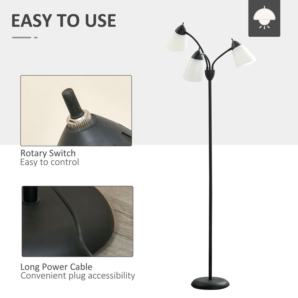 Arc Tree Floor Lamp 3 Adjustable Rotating Lights, with Steel Frame, 155cm, Black