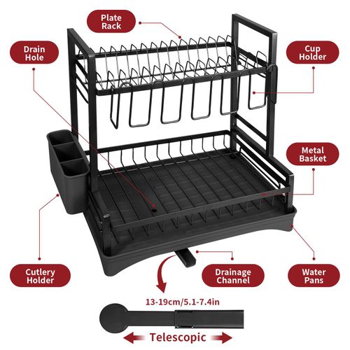 VINSANI 2 TIER DISH DRAINER BLACK 1010429