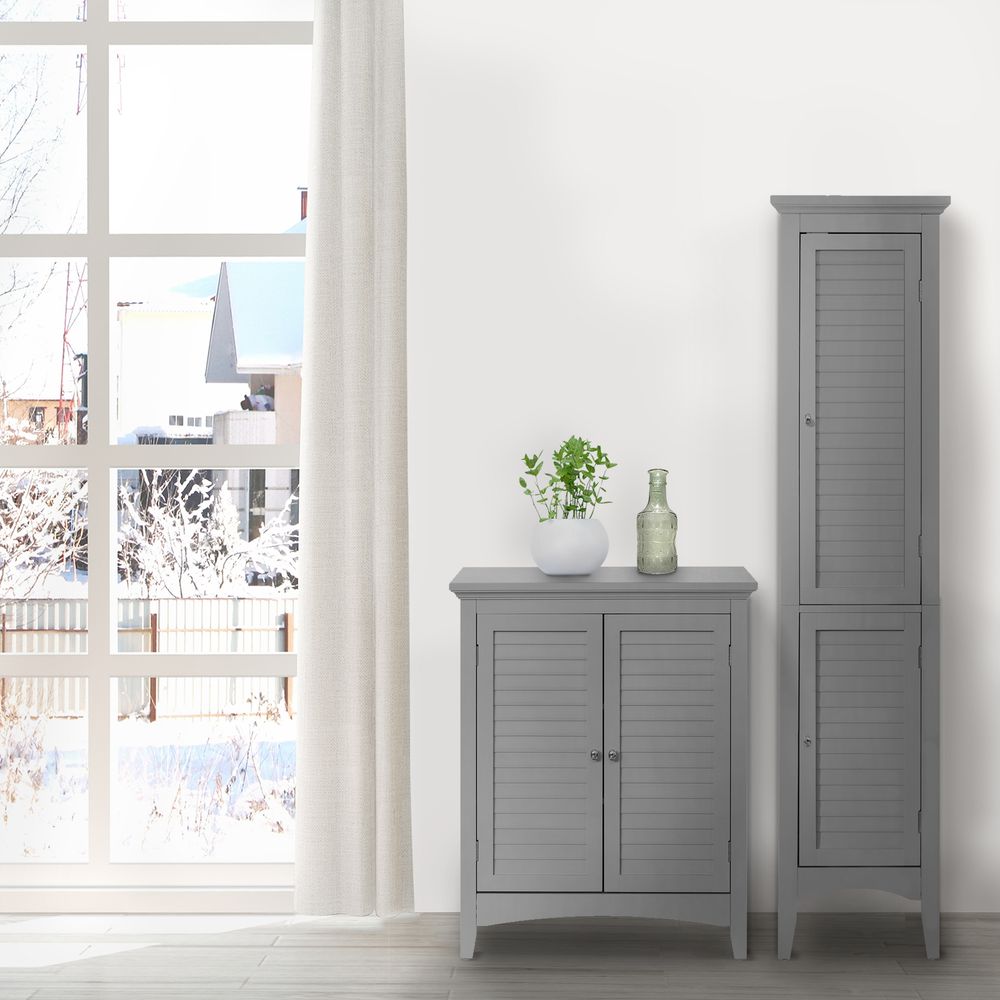 Glancy Wooden Linen Tower Tall Bathroom Cabinet Grey With Storage