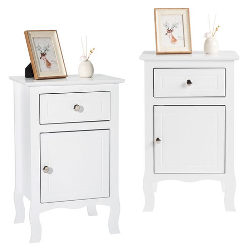 Country Style MDF Spray Paint Curved Feet One Draw One Door Night Table White