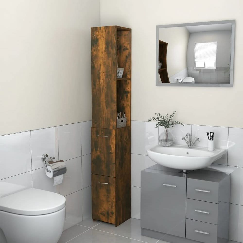 Bathroom Cabinet Smoked Oak 25x25x170 cm Engineered Wood