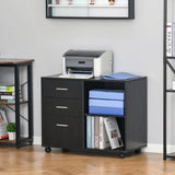 Freestanding Storage Cabinet  3 Drawers 2 Shelves 4 Wheels Office Black