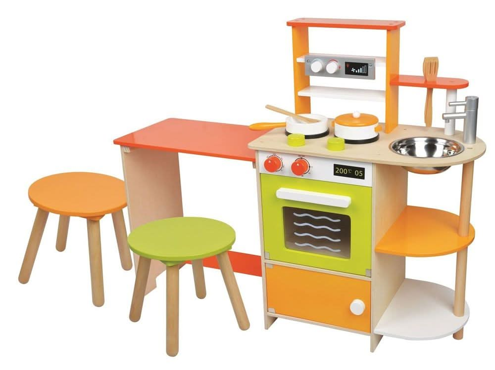 Lelin Wooden Childrens 2 In 1 Kitchen Cooking And Dining Room With Pots & Pans