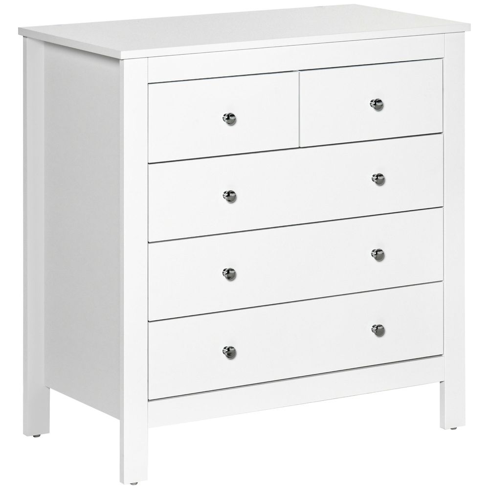 Modern Chest of Drawers, 5 Drawer Storage Cabinet White