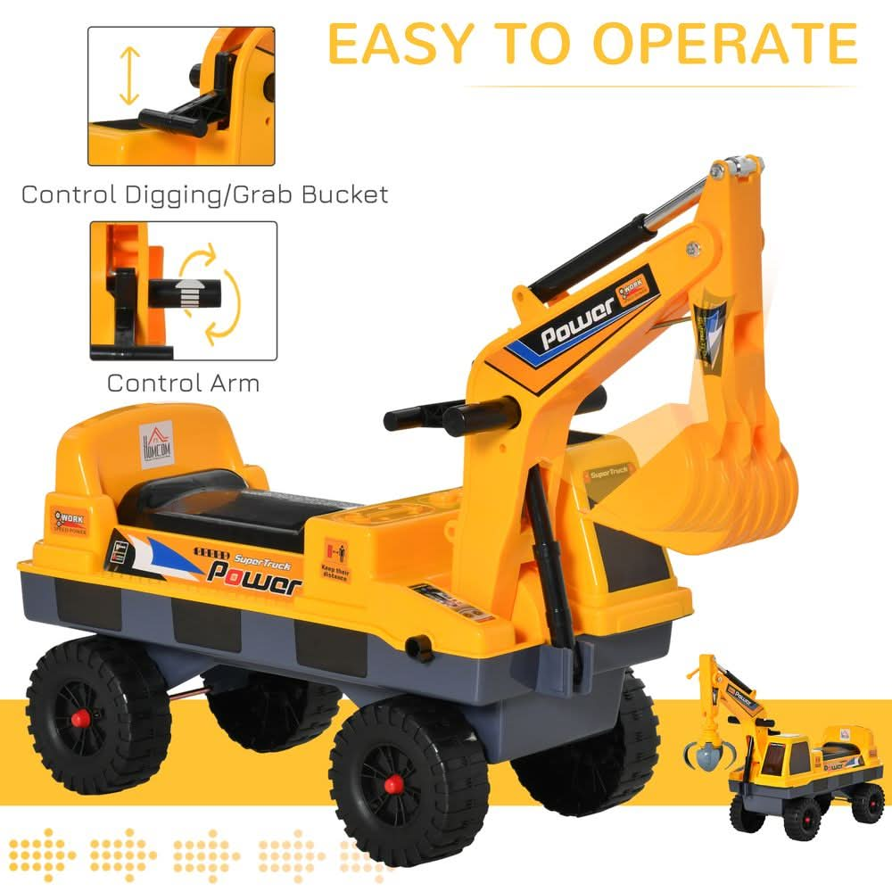 No Power Ride on Excavator Digger Music Light for 2-3 Years Old Yellow