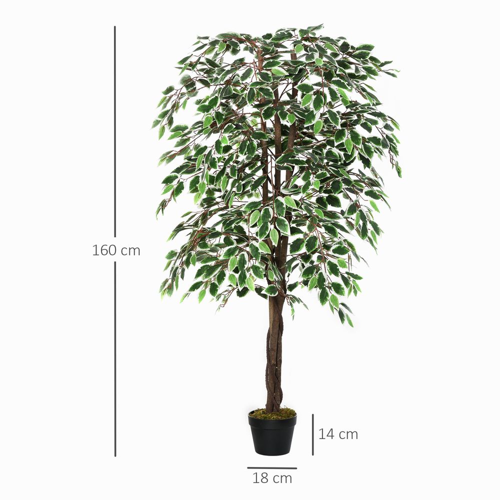 Artificial Ficus Silk Tree with Nursery Pot, Decorative Fake Plant, 160cm