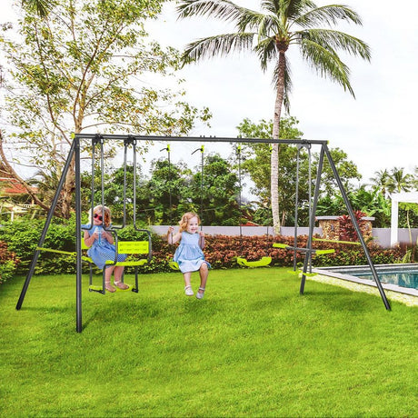 Garden Swing Set with Double Swings, Glider, Swing Seats for Outdoor