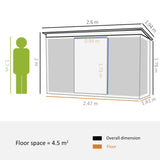 Pent Roofed Metal Garden Shed Foundation and Vent 260x194x200cm Green