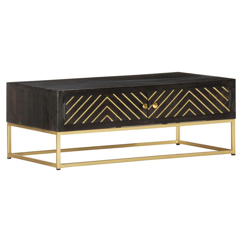 Coffee Table Black and Gold 90x50x35 cm Solid Mango Wood