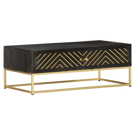 Coffee Table Black and Gold 90x50x35 cm Solid Mango Wood