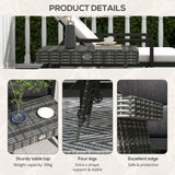 Foldable Outdoor Coffee Table, Metal Frame Rattan Side Table, Grey