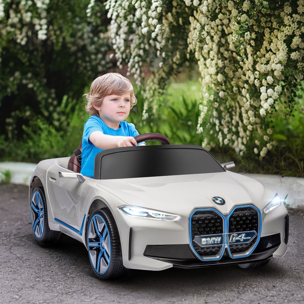 BMW i4 Licensed 12V Kids Electric Ride-On w/ Portable Battery - White