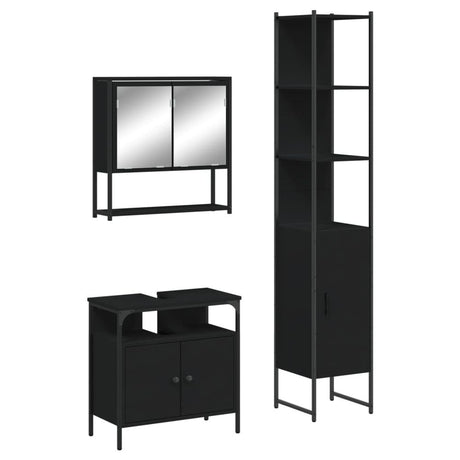 3 Piece Bathroom Furniture Set Black Engineered Wood