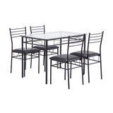 [110 x 70 x 76cm] Iron Glass Dining Table and Chairs Black One Table and Four Chairs PU Cushion