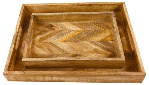 Herringbone Square Wood Rustic Trays Set of 2