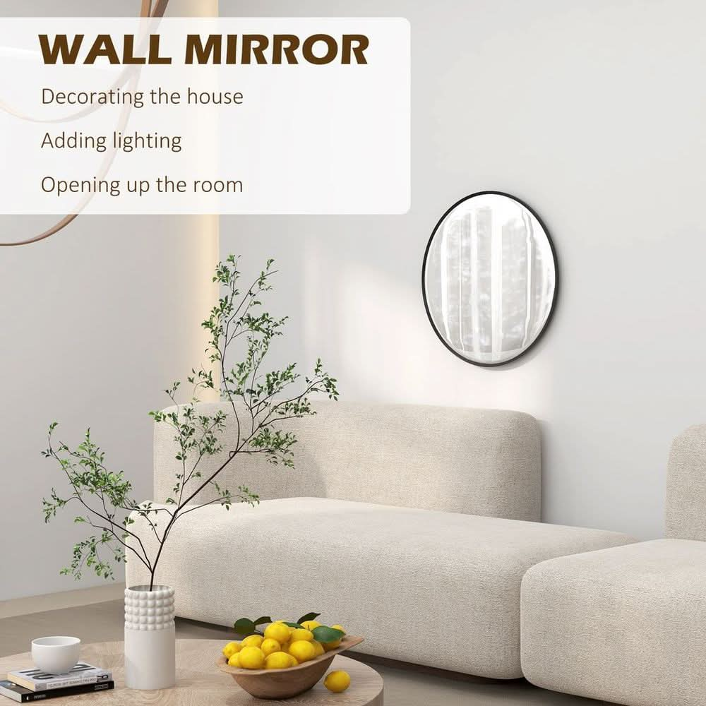 Wall Mirror for Living Room Bedroom, 61 cm Circle Bathroom Mirror, Black