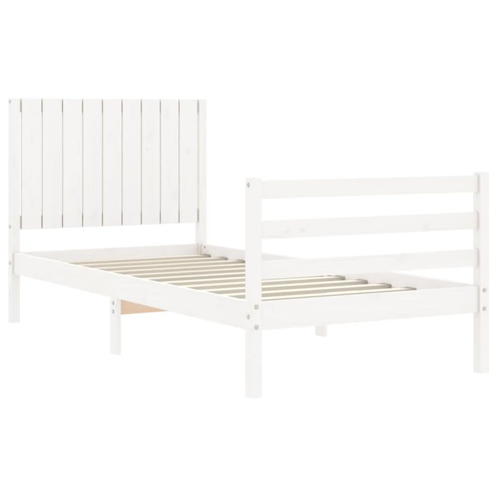 Bed Frame with Headboard White 3FT Single Solid Wood