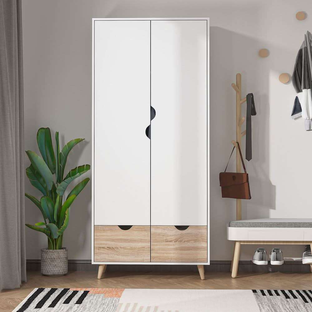 Particle Board 2-Drawer Wardrobe White/Oak