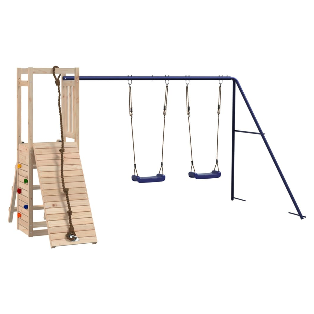 Playhouse with Swings Climbing Wall Solid Wood Pine