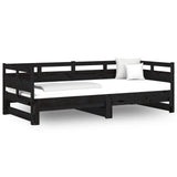 Pull-out Day Bed Black Solid Wood Pine 2x(90x200) cm