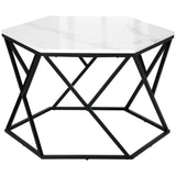 Coffee Table Cocktail Table  High Gloss Marble Top Steel Frame White HOMCOM